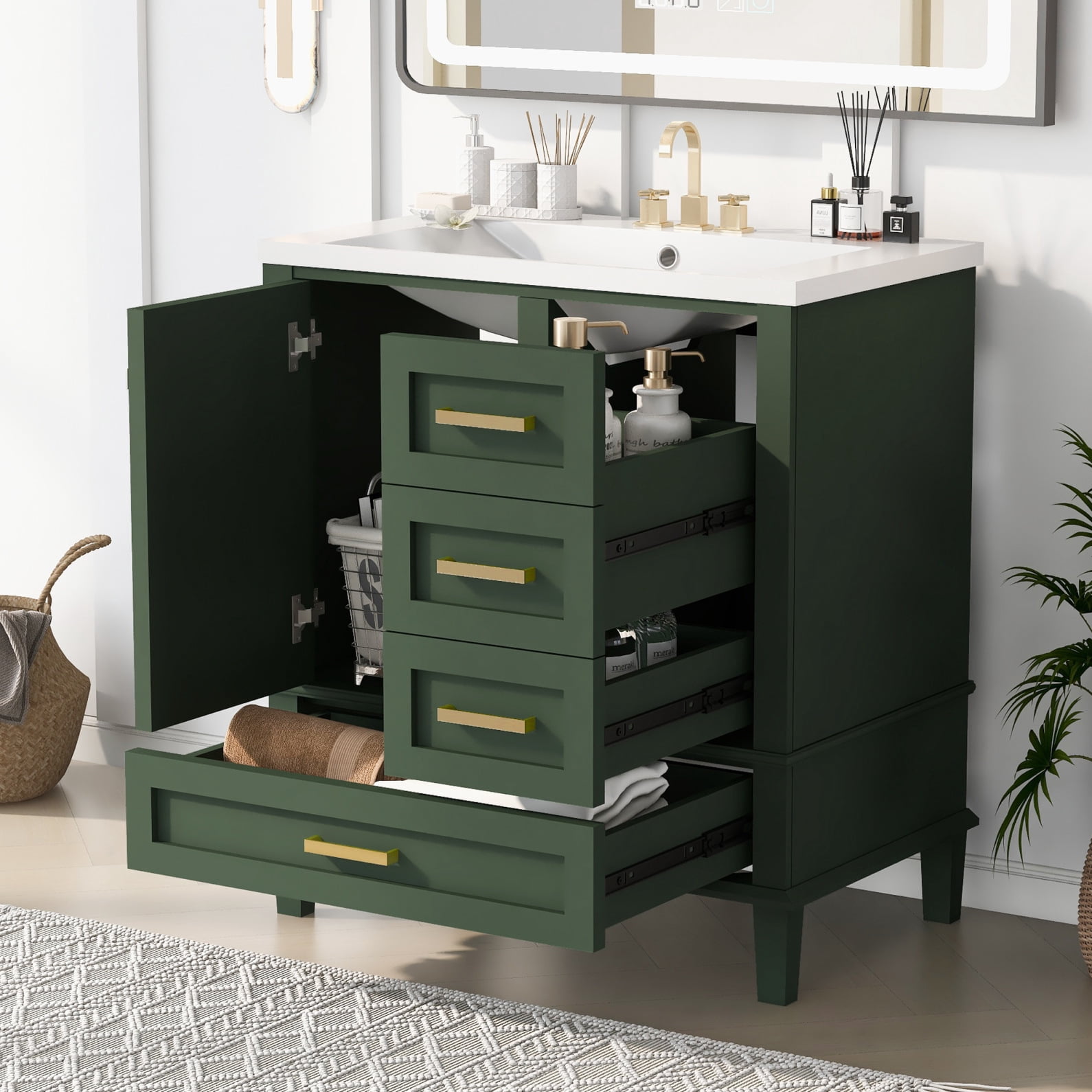 "Bath Furniture: 30"" Green Solid Wood Bathroom Vanity with Resin Sink ...