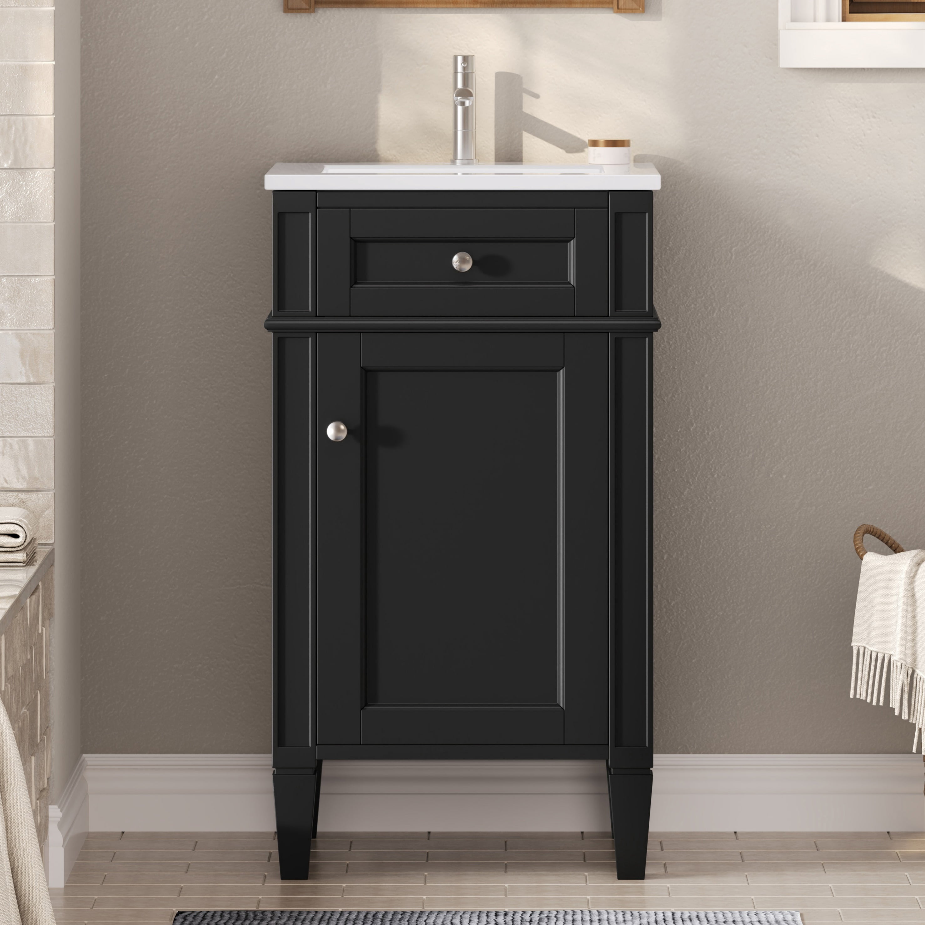 Bathroom Vanity with Ceramic Sink, Freestanding Single Vanity Set with ...