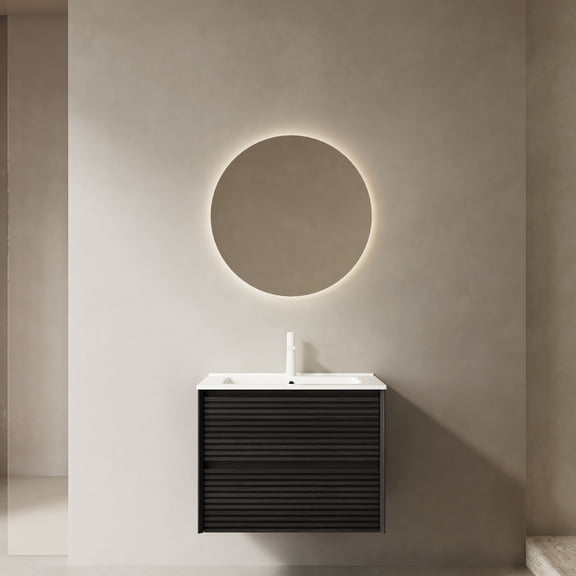 Bathroom Vanity with Curved Corner Ceramic Countertop and 2 Drawers for Safe Bathroom Use