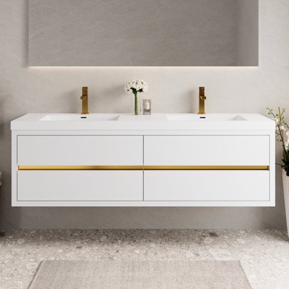 Bathroom Vanity with Double Sinks, Stone Resin Countertop, and Soft - Close Hinges for Safe and Comfortable Bathroom Use