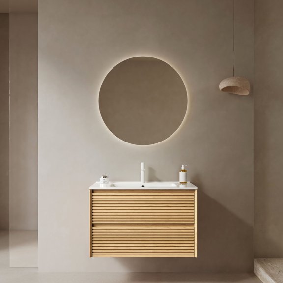 Bathroom Vanity with Glossy White Sink, Corolla Oak Woodgrain for Versatile Bathroom