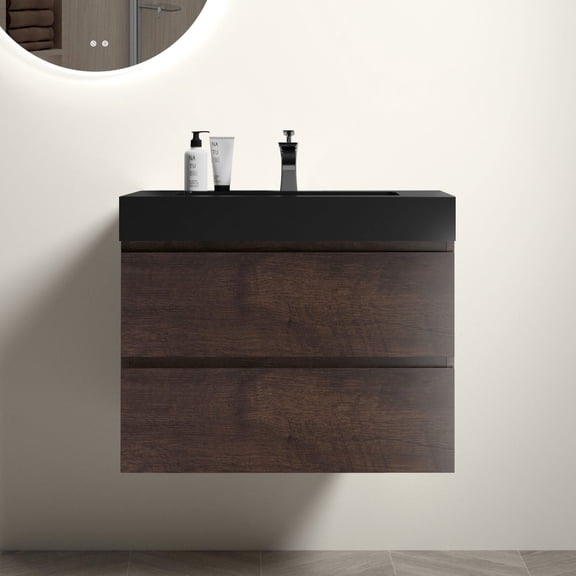Bathroom Vanity with One-Piece Sink and Ample Drawers Silent Operation for Bathroom