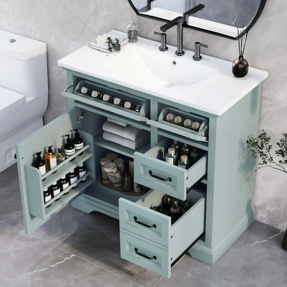 Bathroom Vanity with Painted Finish and Ceramic Sink / Water-proof and Easy to Clean