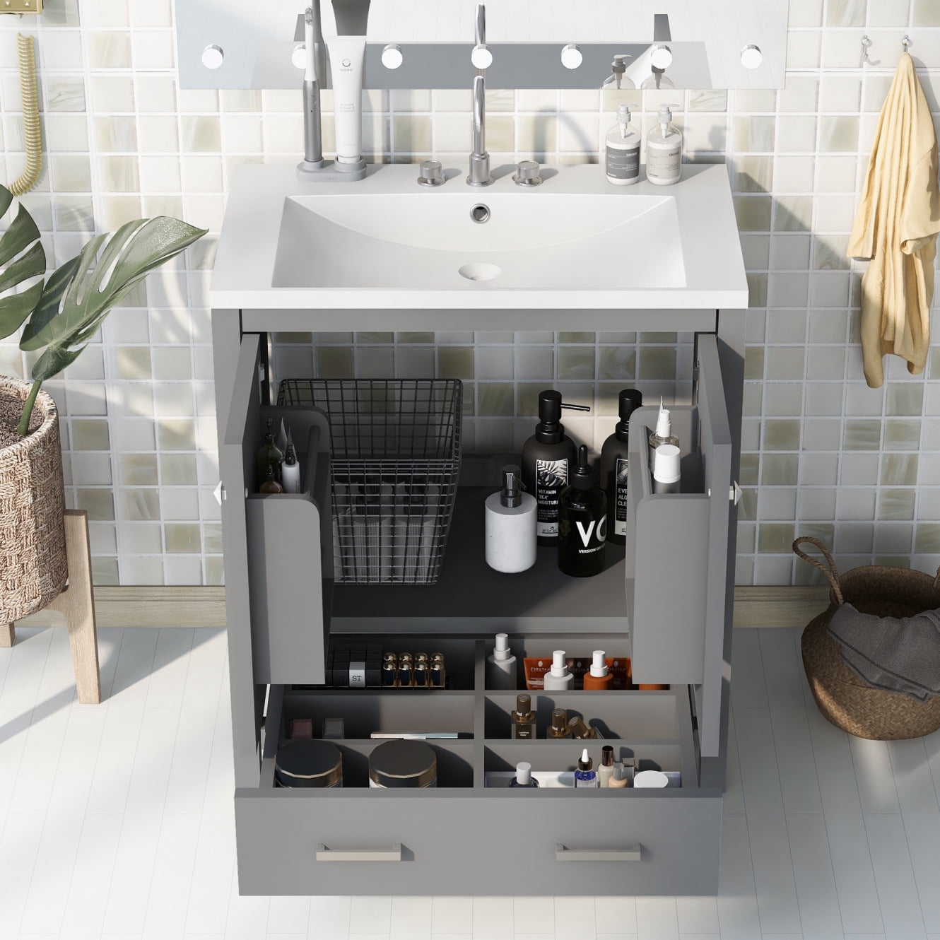 Bathroom Vanity with Single Sink, 30"W Combo Cabinet Undermount Sink, Bathroom Storage Cabinet ...
