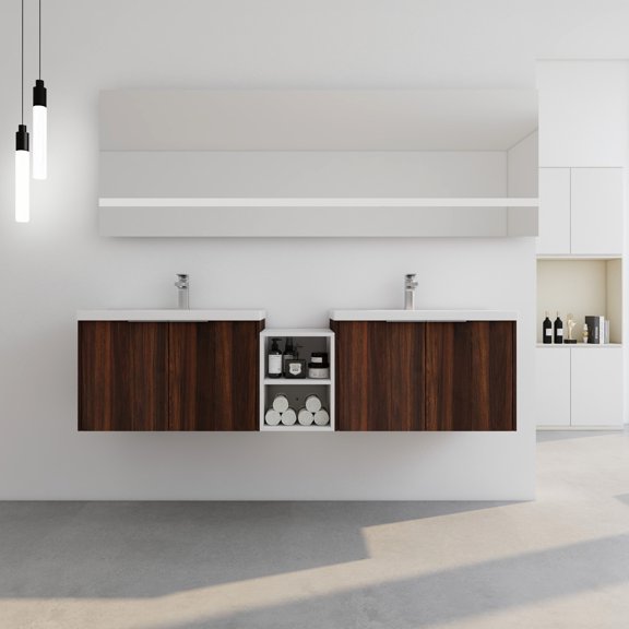 Bathroom Vanity with Sink and Extra Shelves | Ample Space in Bathroom | Water - Resistant Melamine Finish | Stainless Steel Door Hinges