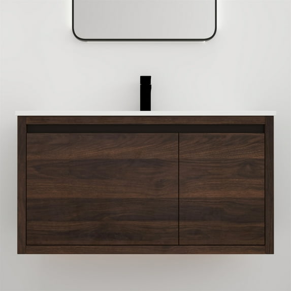 Bathroom Vanity with Sink with Gel Sink, Bathroom Vanity, 36 Inch Bathroom Sink Cabinet with Soft Close Doors for Bathroom, California Walnut