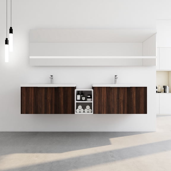 Bathroom Vanity with Small Shelves | Extra Storage for Bathroom Items | Diversified Resin Sink Design | Durable Stainless Steel Hinges