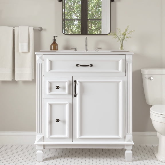 EDX 30-inch Bathroom Vanity Cabinet, Freestanding Modern Cabinet Vanity with Sink, 1 Soft-Closing Doors & 3 Drawers,White