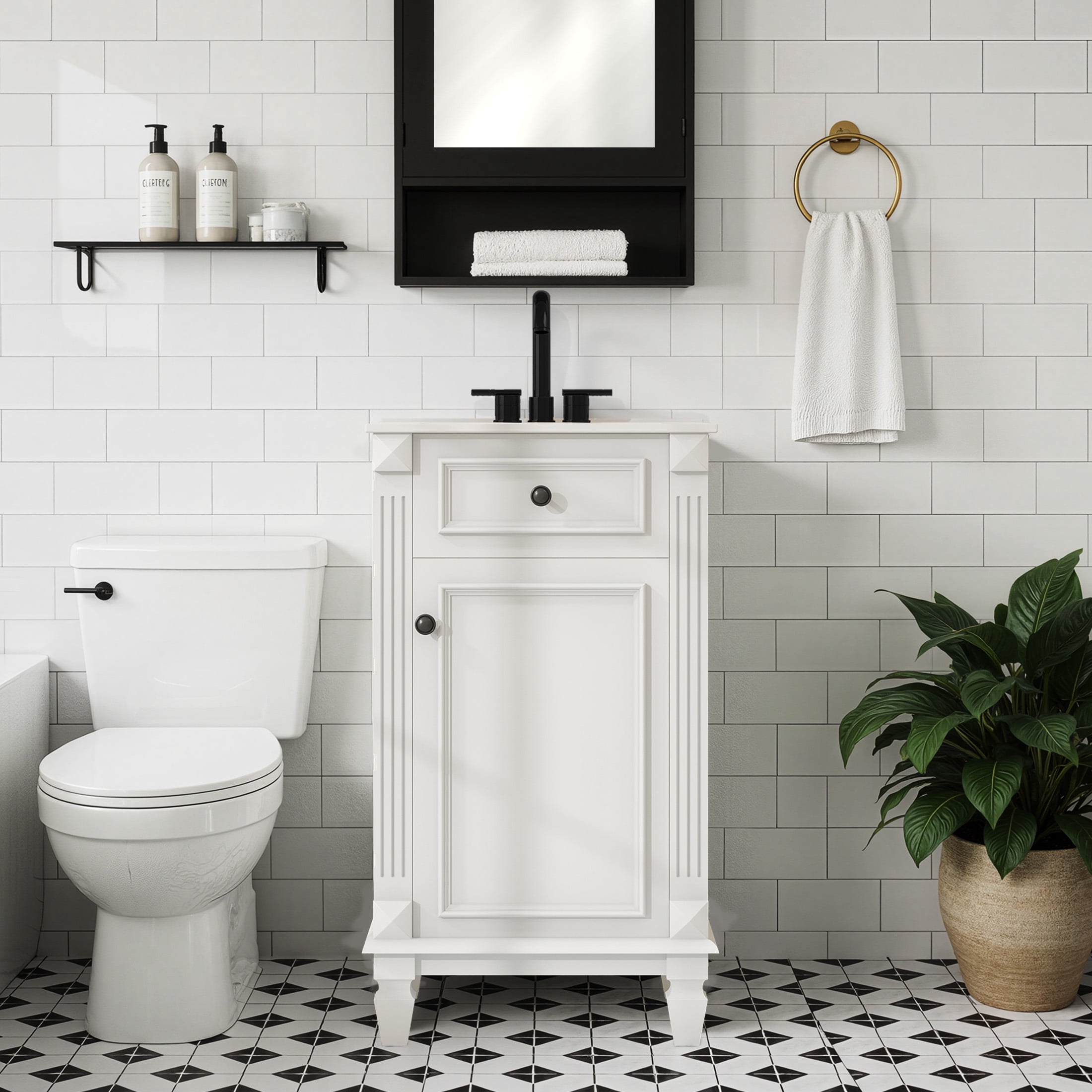 EDX 18-inch Bathroom Vanity Cabinet, Freestanding Modern Cabinet Vanity with Sink, 1 Soft-Closing Door & 1 Drawer,White