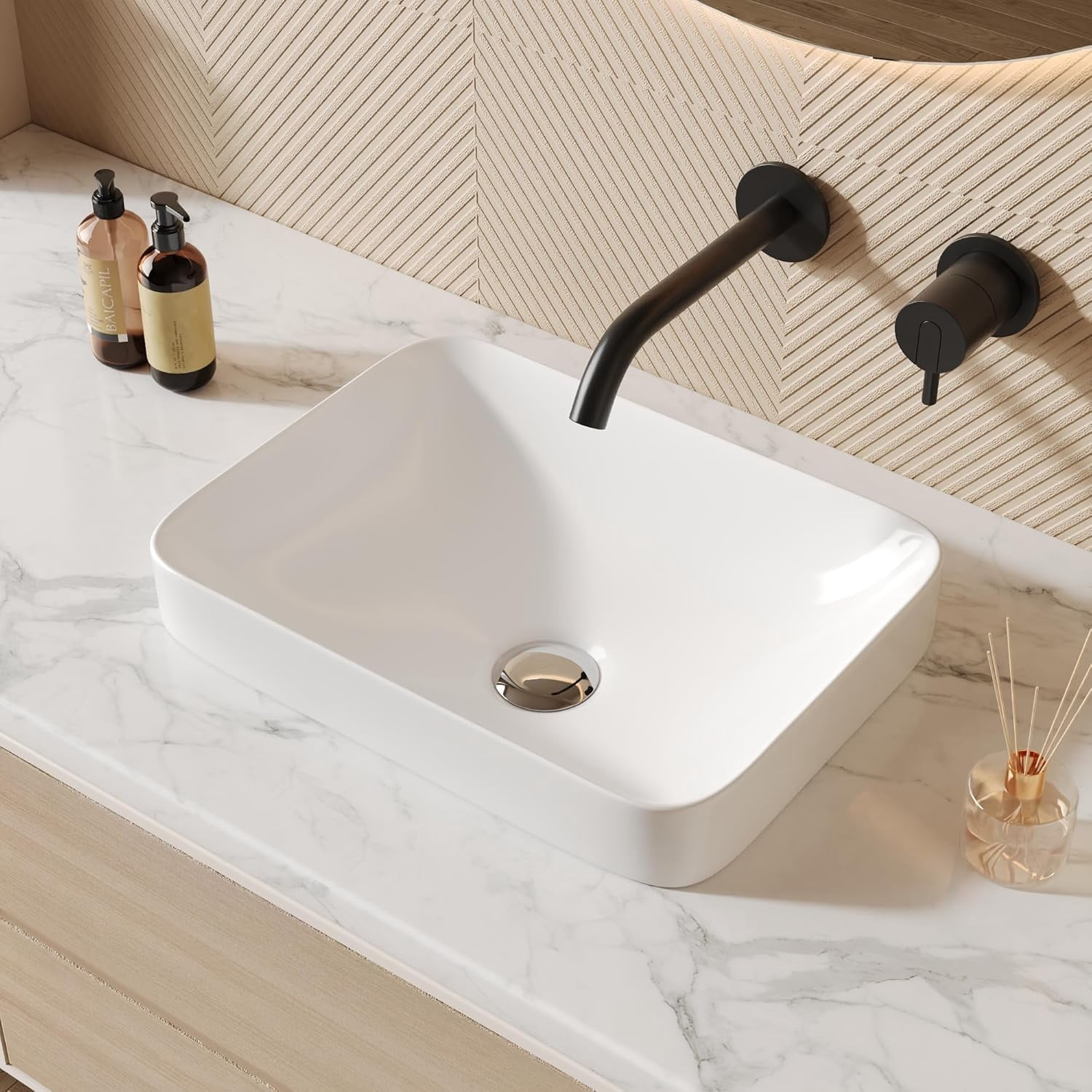 Bathroom Vessel Sink, 19.29'' x 11.81'' x 4.72'' Semi Recessed Bathroom ...