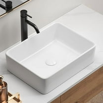 Bathroom Vessel Sink, 19" x 15" Rectangle Bathroom Sink Above Counter, Rectangle Modern Porcelain Ceramic Bathroom Vessel, Vanity Sink, Art Basin Glossy, White