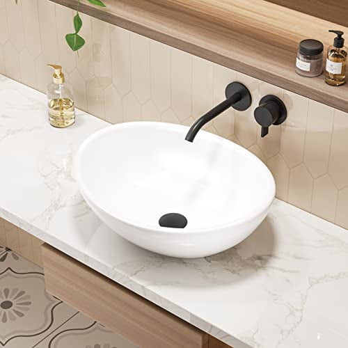 White Polished Ceramic Oval Above-Counter Vessel Sink