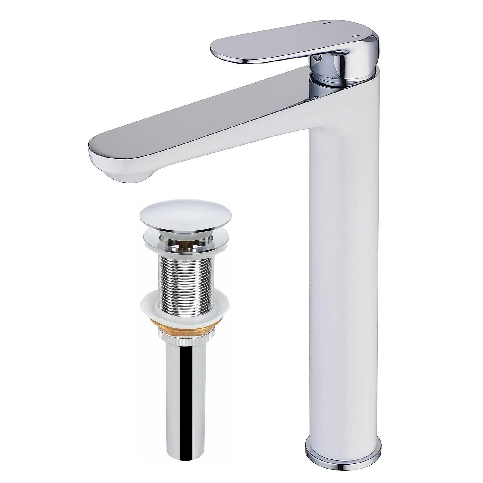 Tall Vessel Sink Faucet - Single Handle Deck Mount Bathroom Faucet, Brushed Silver