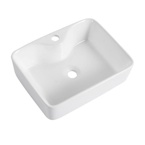 Bathroom Vessel Sink, Rectangular Ceramic Above Counter Art Basin in Gloss White, Modern Minimalist Washbasin for Bathroom Vanity, 4.53 Inch Internal Depth, Easy Installation