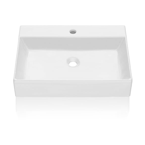 Bathroom Vessel Sinks, Undermount Bathroom Sink, Ceramic Lavatory Vanity Vessel Sink with Overflow, Rectangle Sink, Undercounter Basin, White