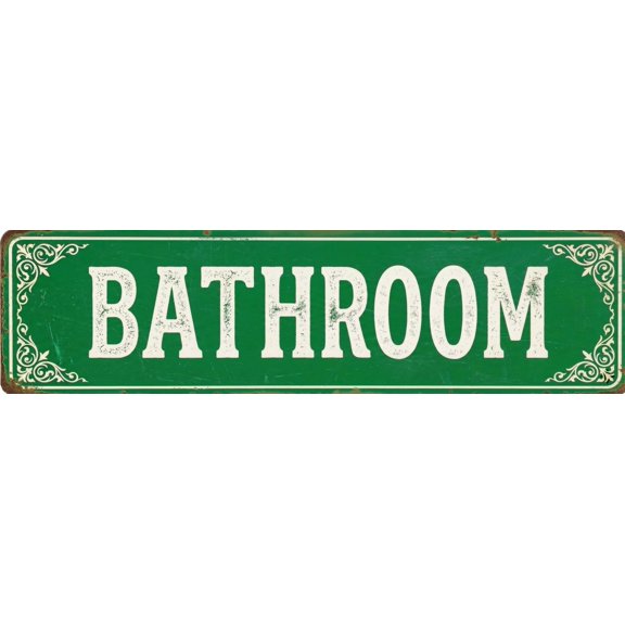 Bathroom Vintage Metal Sign, Rustic Green Street Sign Wall Decor, Aluminum Bathroom Wall Plaque with Pre-Drilled Holes for Home, Guest Bath, Farmhouse Decor,15X4inch