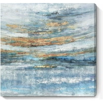 Bathroom Wall Art Abstract Canvas Art Print Framed Modern Blue Ocean Picture Small Coastal Sunset & Sunrise Artwork for Sea Lake Themed Home Bedroom Décor 14x14inch