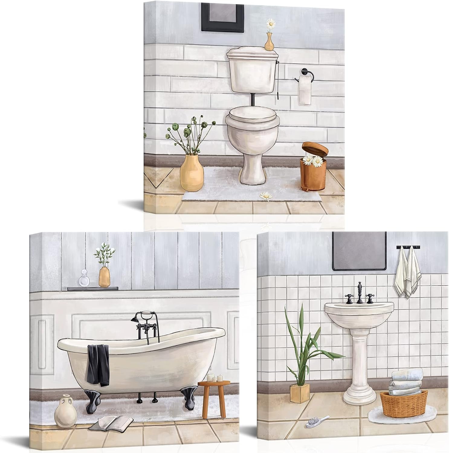 Bathroom Wall Art Bath Tub Painting Picture Bathroom Wall Decor Framed ...