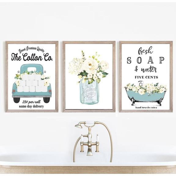Bathroom Wall Art Blue Cotton Co Truck Bathroom Wall Decor, Vintage Farmhouse Bathroom Decor Poster Printed Poster, Poster Only