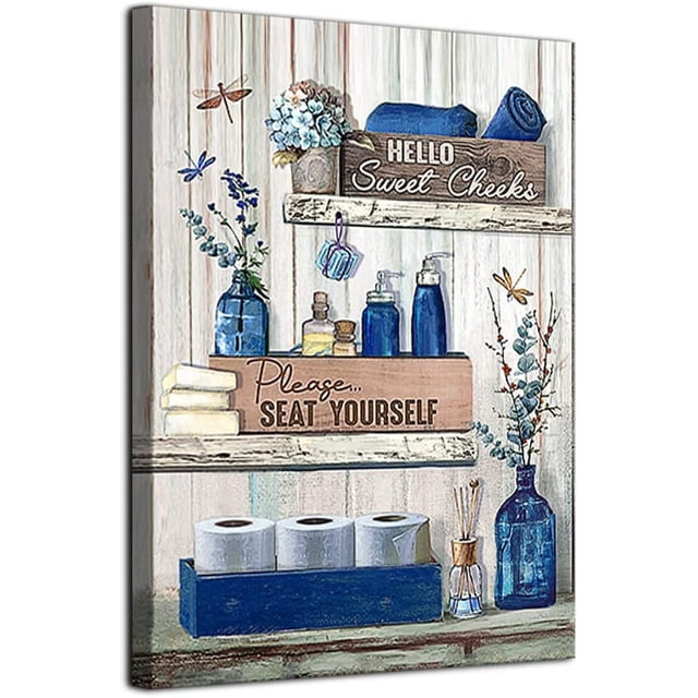 Bathroom Wall Art Canvas Prints Navy Blue Bathroom Sign Picture ...
