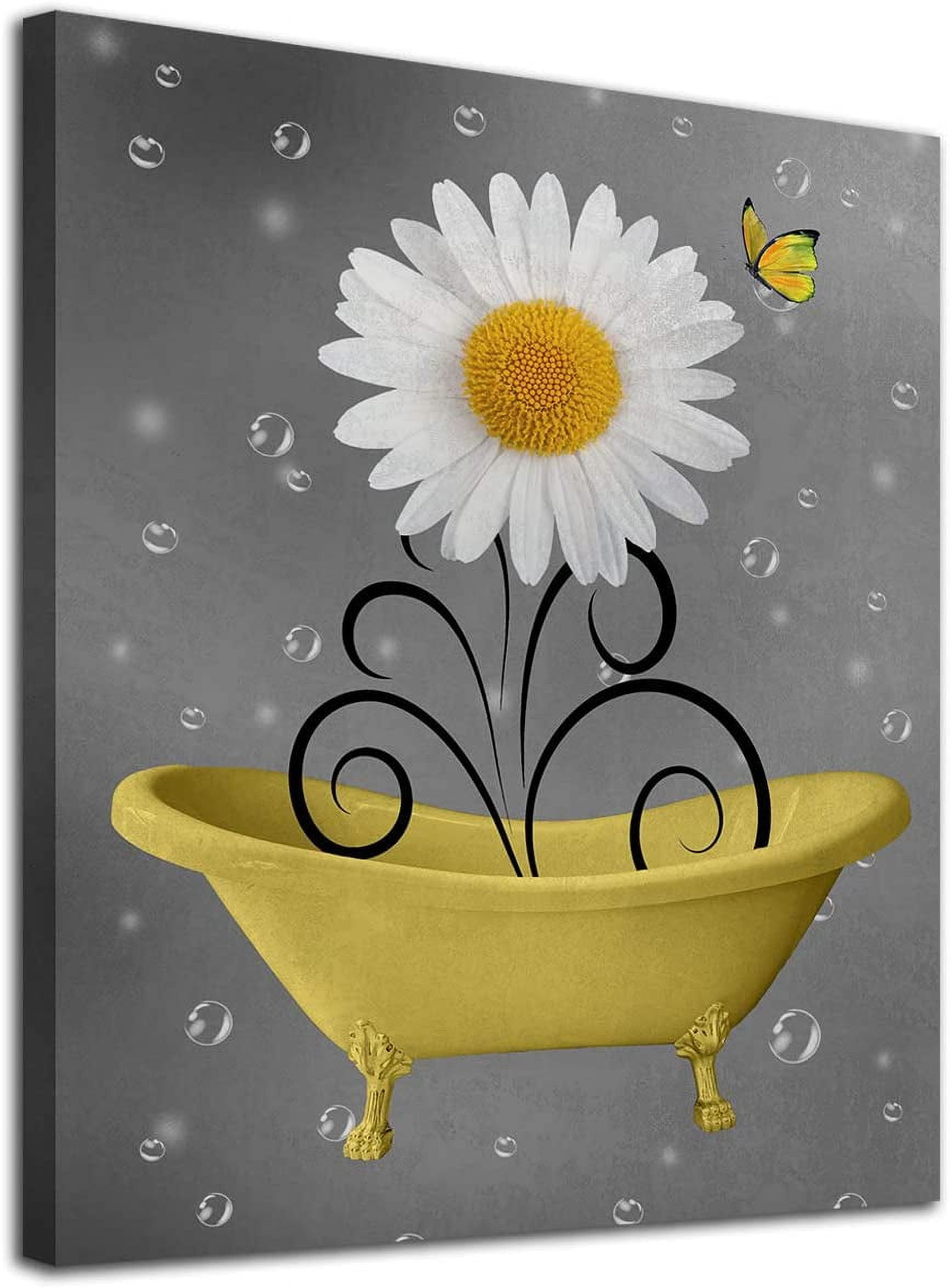 Bathroom Wall Art Daisy Canvas Pictures Modern Flower Bathtub Artwork ...