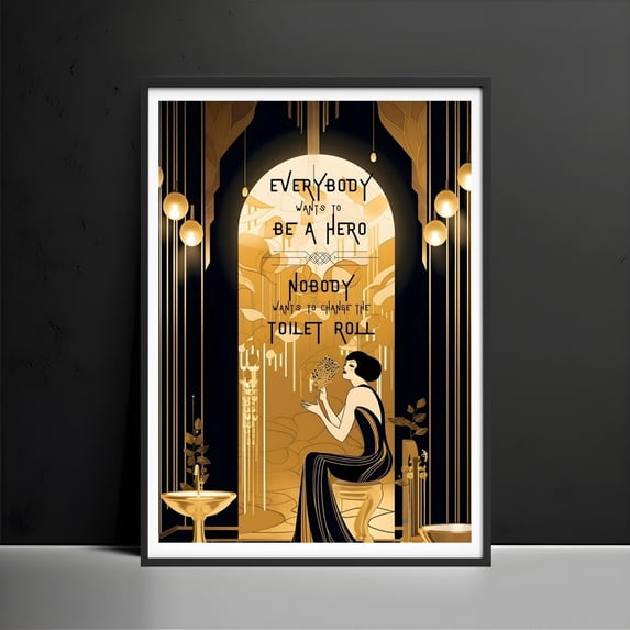 Bathroom Wall Art Deco Print, Vintage Maximalist Toilet Restroom Art Deco Decor Print Unframed Paper Print