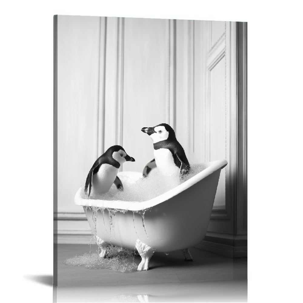 Funny Otter Bathroom Canvas Wall Art 8x10 Inch - Waterproof Black Framed Toilet Paper Art, Restroom Decor