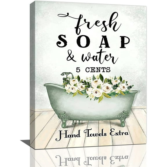 Bathroom Wall Art Farmhouse Bathroom Wall Decor Vintage Bathroom Decorations Flower Green Pictures Canvas Prints Painting Framed Artwork for Office Home Outhouse Bathroom 12"x16"