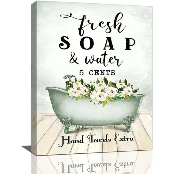 Bathroom Wall Art Farmhouse Bathroom Wall Decor Vintage Bathroom Decorations Flower Green Pictures Canvas Prints Painting Framed Artwork for Office Home Outhouse Bathroom 12"x16"