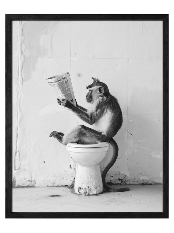 Bathroom Wall Art Funny Bathroom Wall Art Bathroom Decor Humorous Bathroom Decor Framed Wall Art Monkey Wall Decor Animal Art For Bathroom