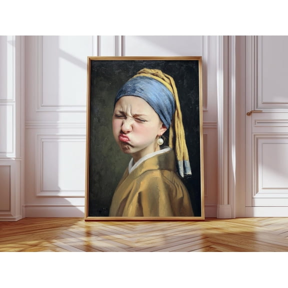 Bathroom Wall Art, Girl With A Pearl Earring Poster Decor For Guest Restroom, Quirky Vintage Artwork Poster -, Unframed Poster Size 8x12