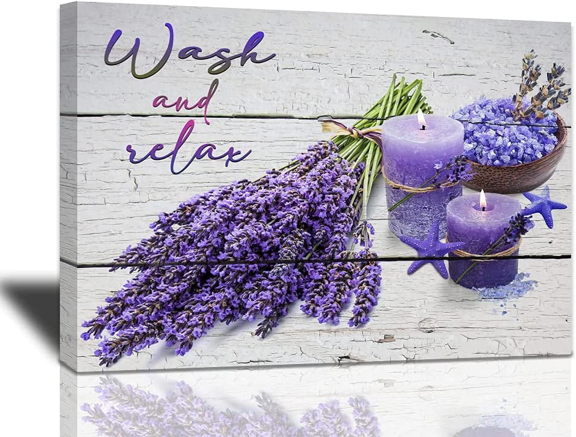 Purple Lavender Spa Canvas Wall Art with Candles, 16" x 12"