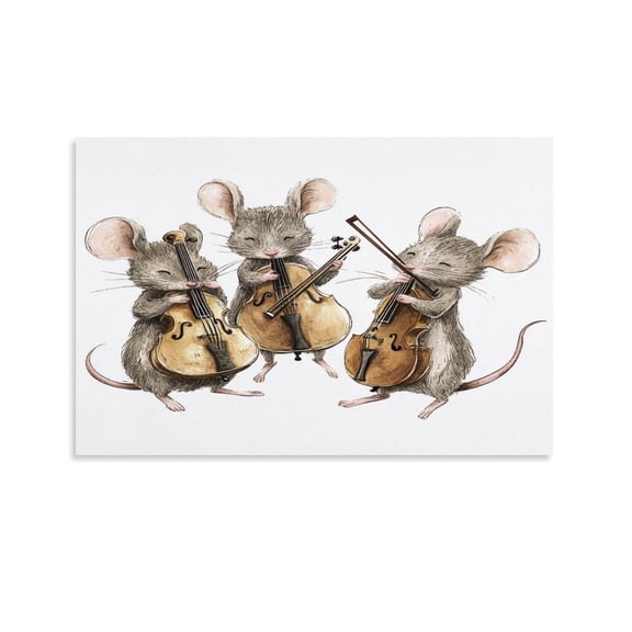 Bathroom Wall Art Mouse Playing Musical Instruments Canvas Prints Wall Art Rat Gifts for Rat Lovers Canvas Print Picture Living Room Girls Room Kids Room Decor 20x30inch No Frame
