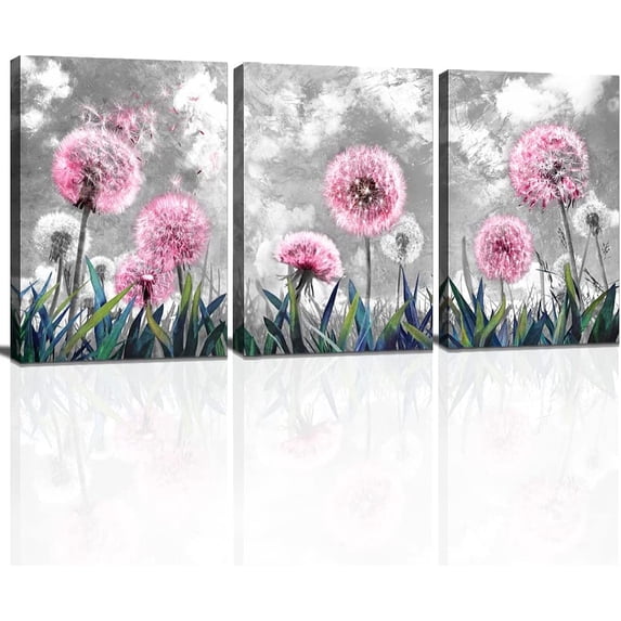 Bathroom Wall Art Pink Dandelion Wall Art - Black and White Flower Rustic Simple Life Style Minimalist Canvas Print for Bathroom Bedroom Kitchen Home Wall Decor