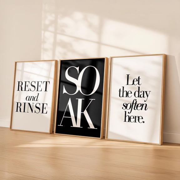 Bathroom Wall Art Reand Rinse Soak Quote Let the Day Soften Here Black White Spa Art Set 3 Stretched Canvas 8x12