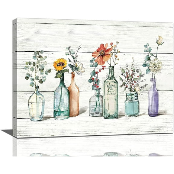 Bathroom Wall Art Rustic Bathroom Decor Farmhouse Country Floral Bathroom Pictures for Wall Flower Canvas Painting Prints Modern Artwork Decoration for Kitchen Dining Room Living Room Office 16"x12"