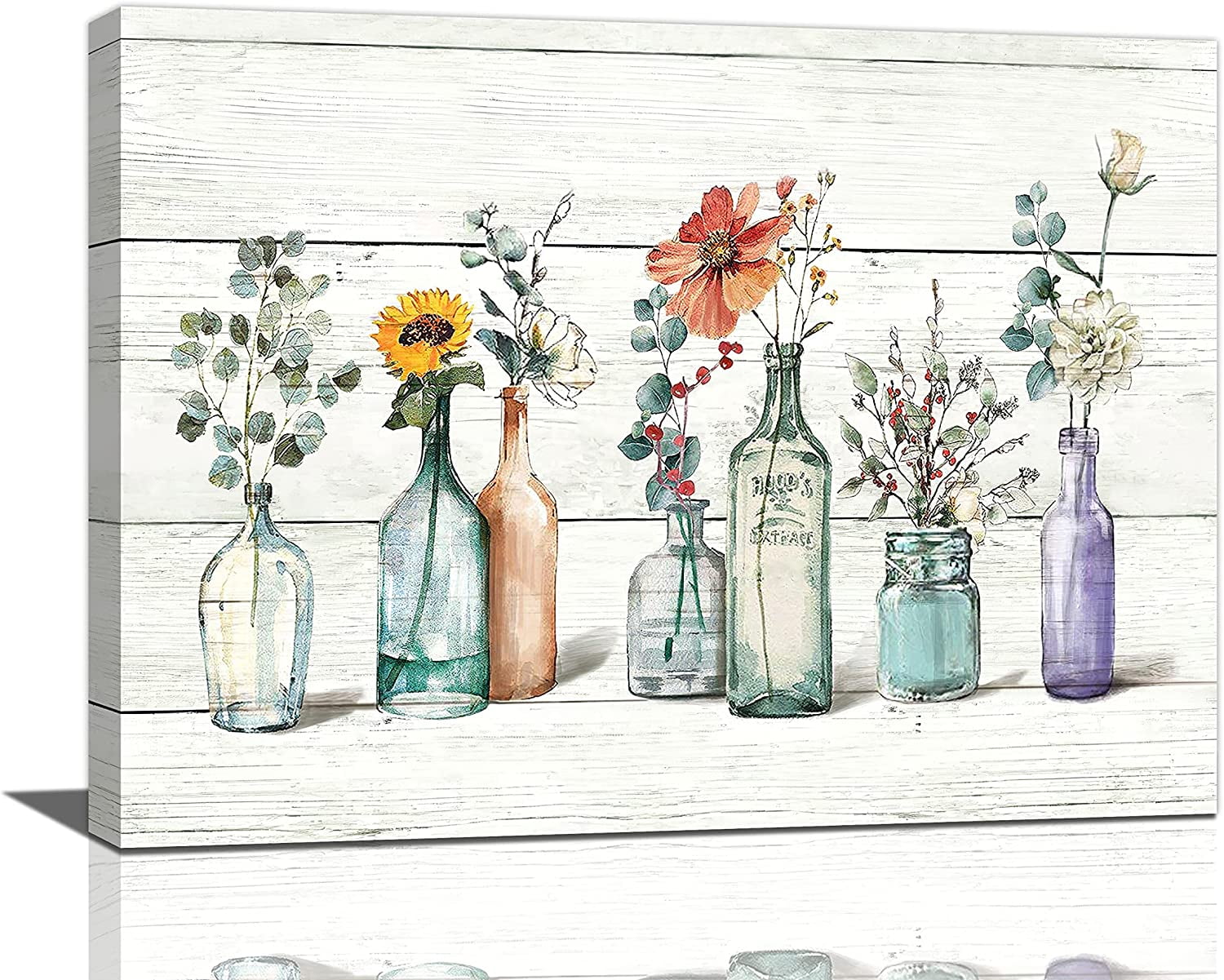 Bathroom Wall Art Rustic Bathroom Decor Farmhouse Country Floral Bathroom Pictures for Wall Flower Canvas Painting Prints Modern Artwork Decoration for Kitchen Dining Room Living Room Office 16"x12"