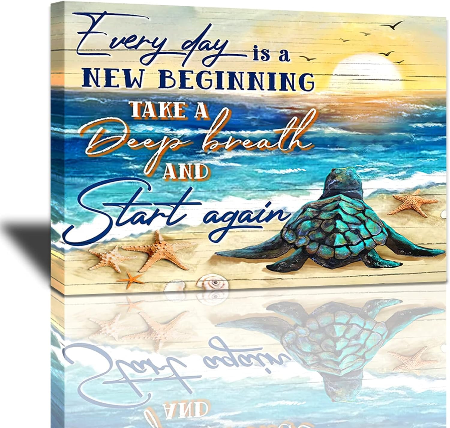 Bathroom Wall Art Teal Sea Turtle Ocean Coast Scenery Canvas Print  Inspirational Quotes Framed Artwork Nature Blue Sea Beach Landscape Poster  ..., image size:1500x1428