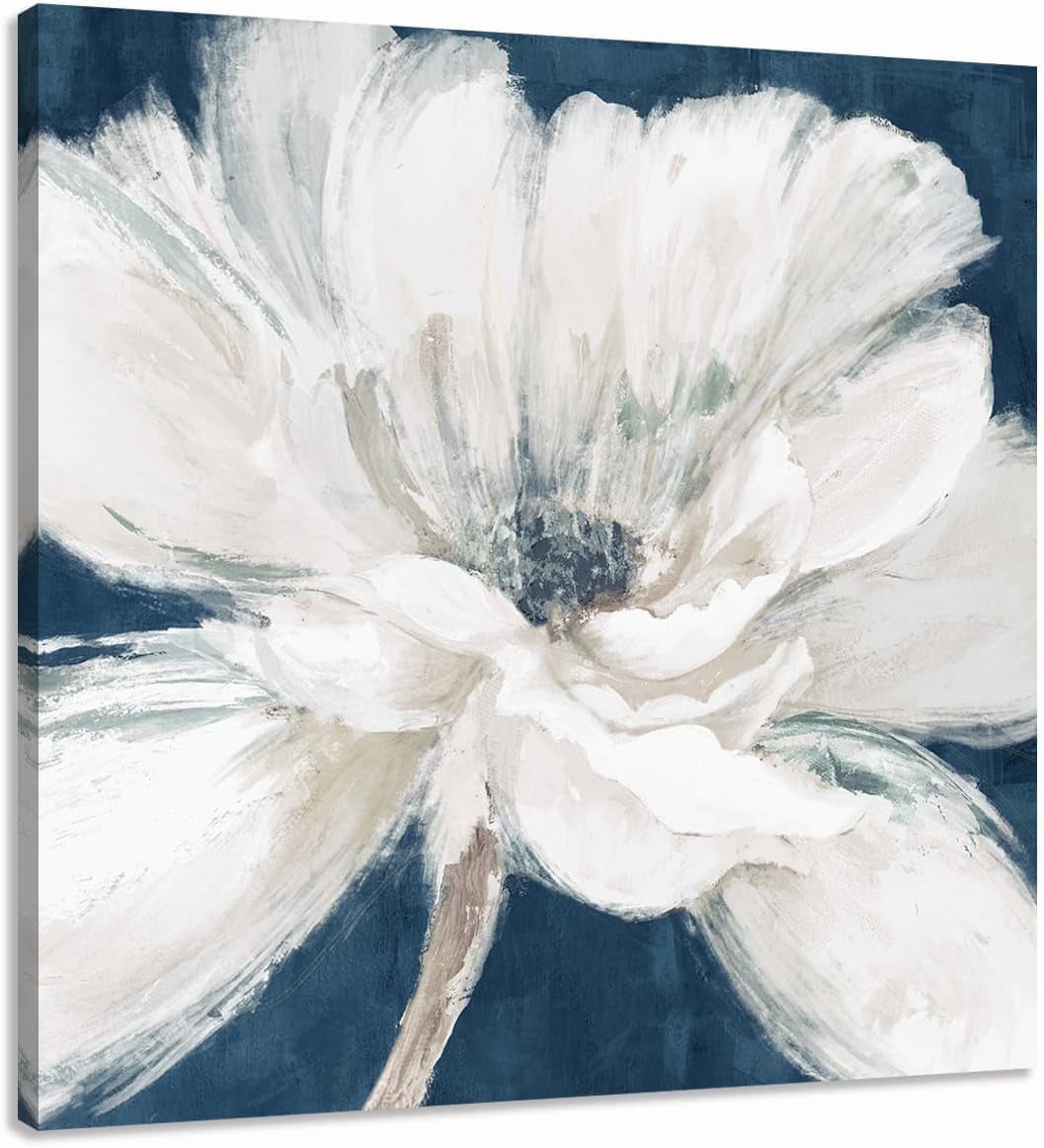 Bathroom Wall Art White Floral Pictures Abstract Flower painting on ...