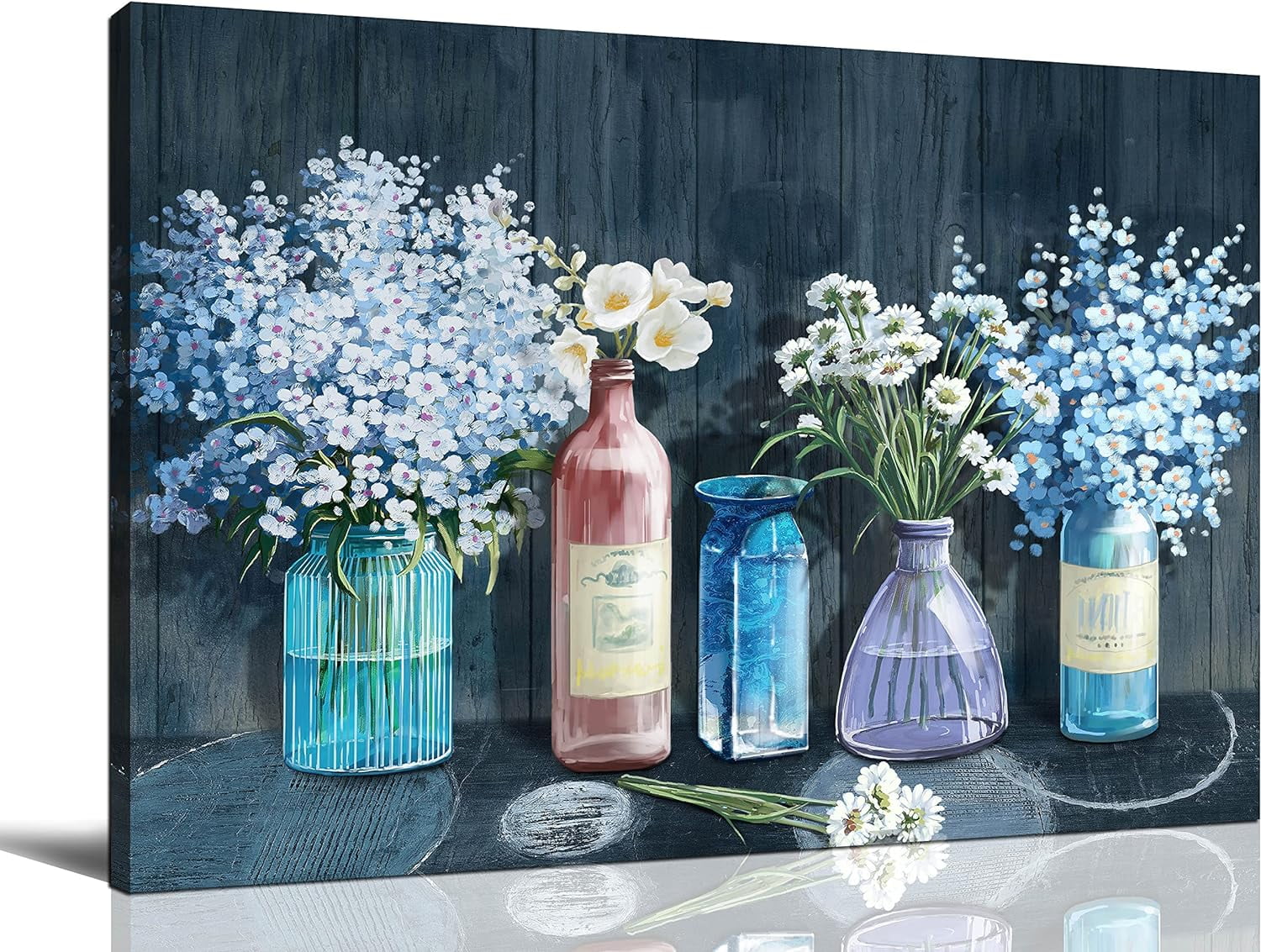 Bathroom Wall Art - White Flower in Blue Vase Bathroom Decor ...