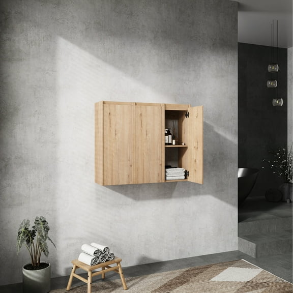 Bathroom Wall Cabinet, 12" Size, 3 Soft Close Doors, Mounted For Efficient Storage Side Construction