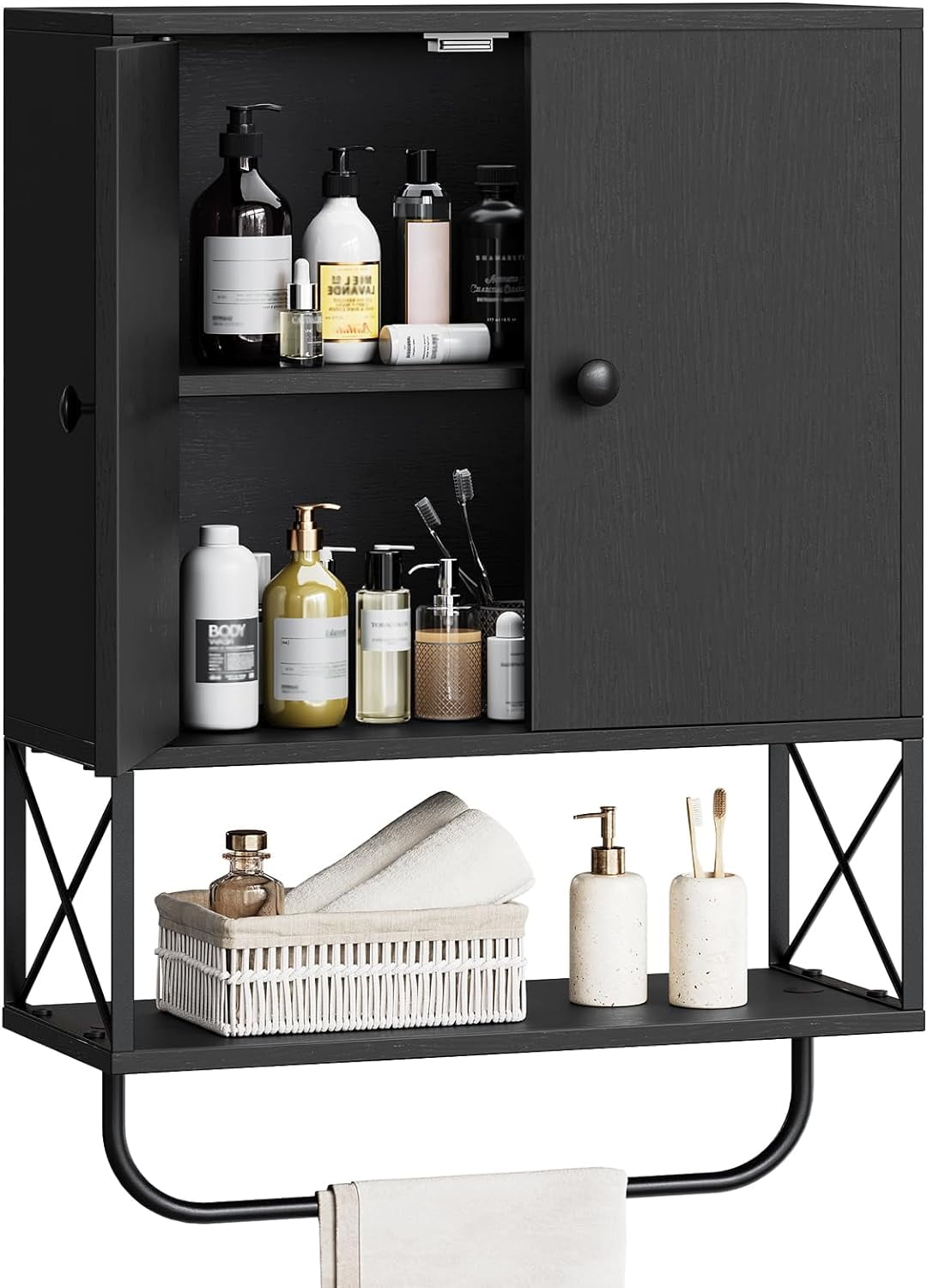 Bathroom Wall Cabinet with 2 Door and Adjustable Shelf, Farmhouse ...