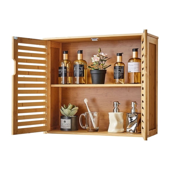 Bathroom Wall Cabinet, 2 Door Over Toilet Storage, Adjustable Shelf, Wall Mounted Medicine Organizer for Restroom Kitchen Laundry Room