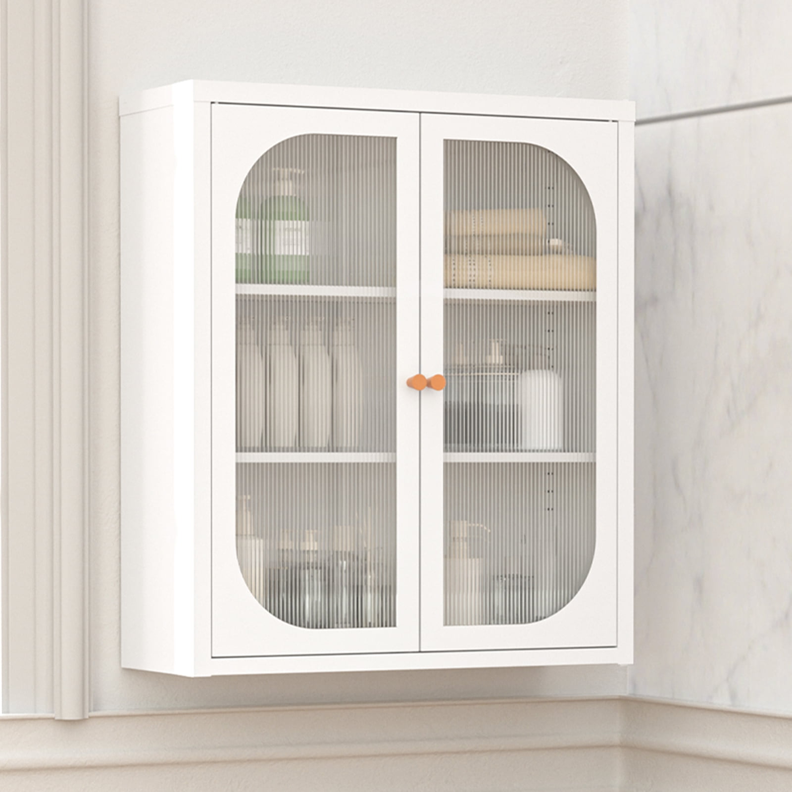 Foreate 3-Tier Metal Bathroom Cabinet Wall Mounted w/ Tempered Glass Door Adjustable Shelving Heavy Duty Medicine Cabinet over the Toilet Rack for Office Laundry Room Kitchen