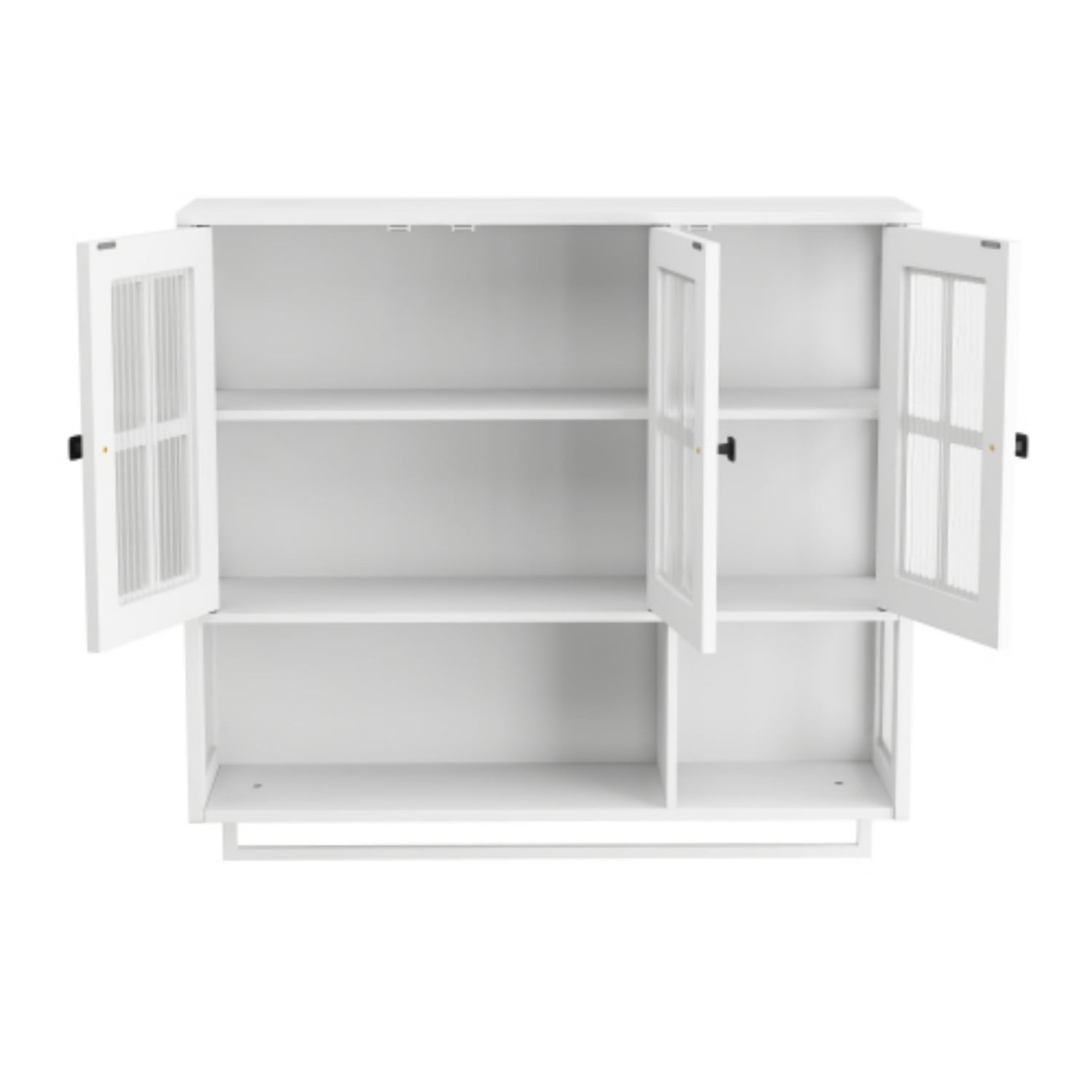 Bathroom Wall Cabinet 3 Door Storage Cabinet with Tempered Glass Doors, Open Shelf and Towel Bar, Wall Mounted Medicine Cabinet for Bathroom Entryway Living Room Dining Room, White