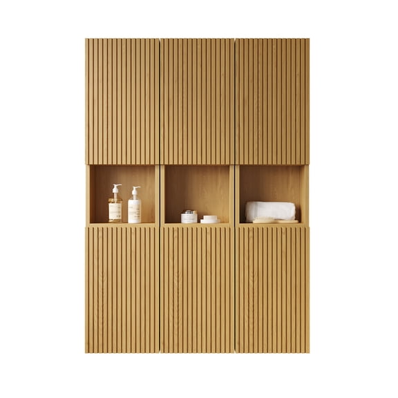 Bathroom Wall Cabinet, 41" Plywood Storage with Doors, 6-Piece Modular Design, Corolla Oak Woodgrain