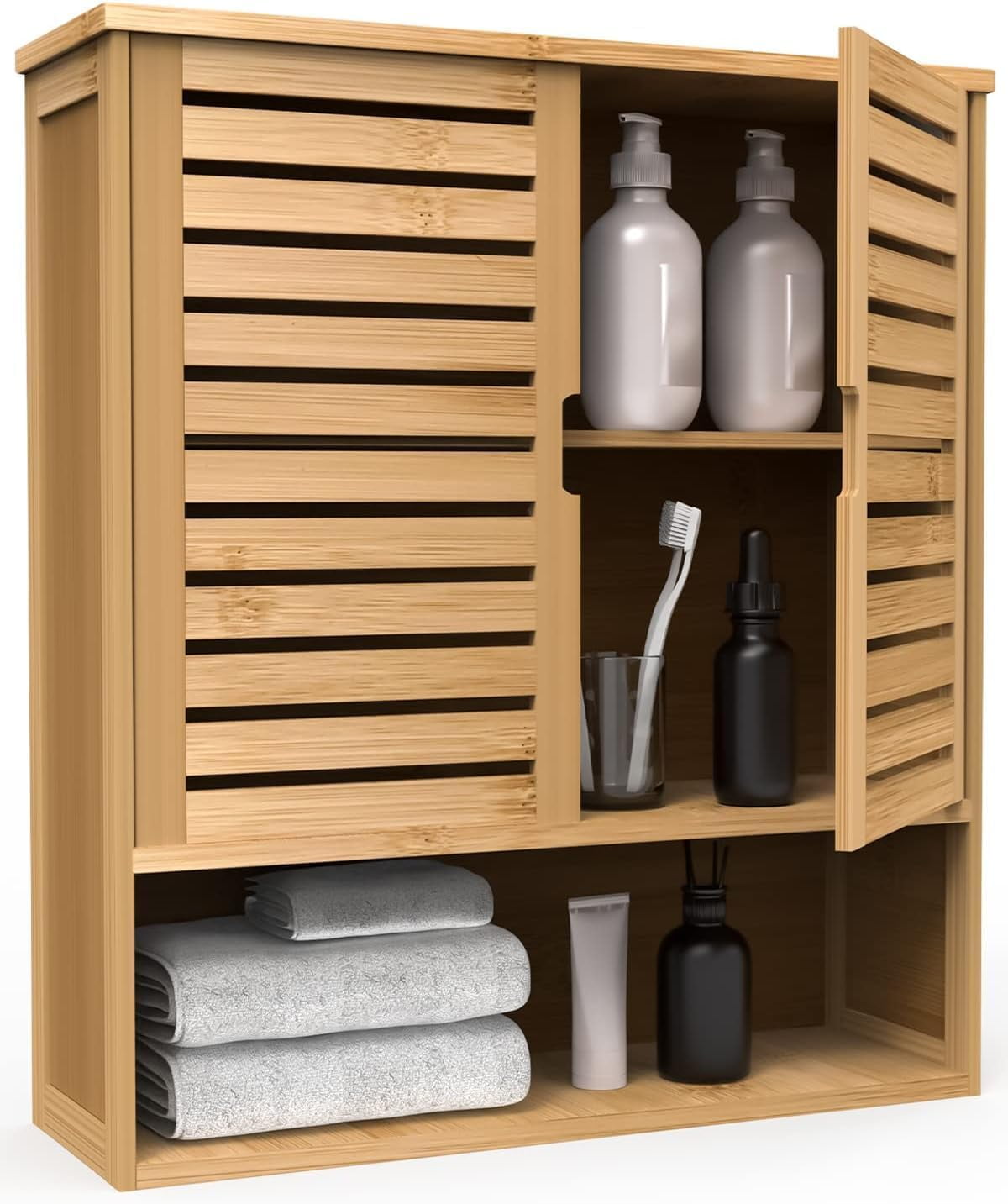 Bathroom Wall Cabinet, Bamboo Storage Cabinet Wall Mounted, Wall ...