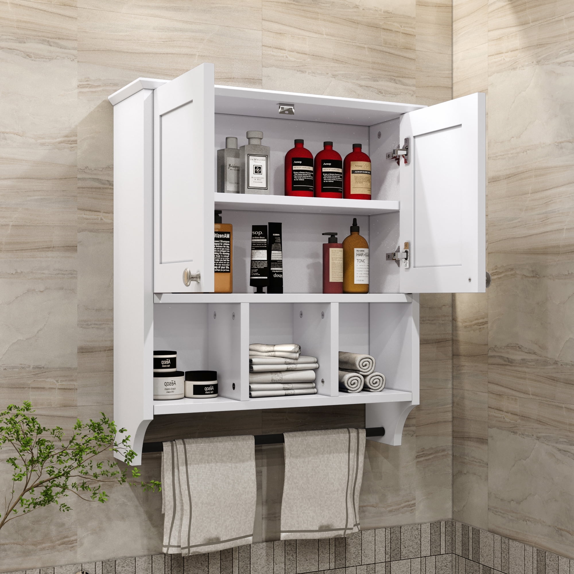 Bathroom Wall Cabinet, Bathroom Cabinet Wall Mounted 2-Door with 3 Open ...