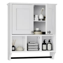 KZElegy Bathroom Wall Cabinet, Bathroom Medicine Cabinet Wall Mounted 2-Door with 3 Open Shelves, Over The Toilet Storage Cabinet with Towels Shelf,White