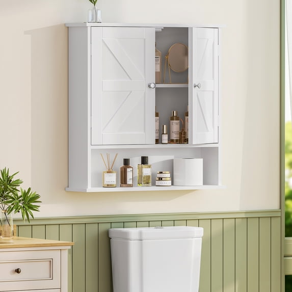 Bathroom Wall Cabinet, Bathroom Cabinet with Barn Doors & Adjustable Shelf, Farmhouse Medicine Cabinet for Bathroom, Laundry Room, White